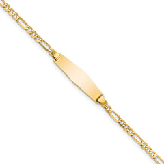 14k Polished Solid Chain/Solid Plate Figaro Link Soft Diamond Shape 19.5x5mm Plate 8 inch ID Bracelet