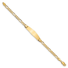 14k Polished Solid Chain/Solid Plate Figaro Link Soft Diamond Shape 33x9mm Plate 8 inch ID Bracelet