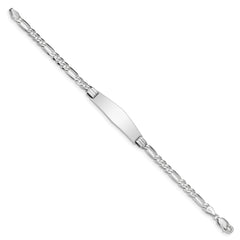 14k White Gold Polished Solid Chain/Solid Plate Figaro Link Soft Diamond Shape 33x9mm Plate 7 inch ID Bracelet