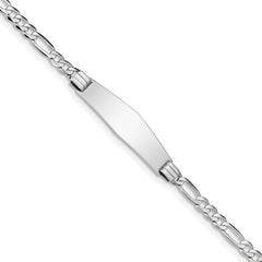 14k White Gold Polished Solid Chain/Solid Plate Figaro Link Soft Diamond Shape 33x9mm Plate 7 inch ID Bracelet