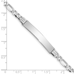 14k White Gold Polished Solid Chain/Solid Plate Figaro Link  33.5x6mm Plate 8 inch ID Bracelet