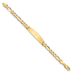 14k Polished Solid Chain/Solid Plate Figaro Link Soft Diamond Shape 37x10mm Plate 8 inch ID Bracelet