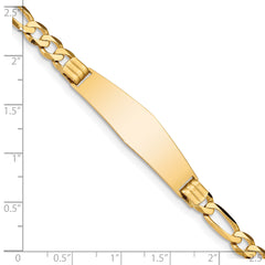 14k Polished Solid Chain/Solid Plate Figaro Link Soft Diamond Shape 37x10mm Plate 8 inch ID Bracelet