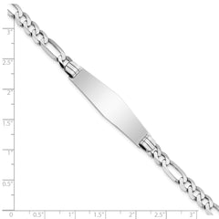 14k White Gold Polished Solid Chain/Solid Plate Figaro Link Soft Diamond Shape 38.5x10mm Plate 8 inch ID Bracelet