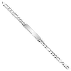 14k White Gold Polished Solid Chain/Solid Plate Figaro Link 38.5x8mm Plate 8 inch ID Bracelet