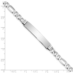 14k White Gold Polished Solid Chain/Solid Plate Figaro Link 38.5x8mm Plate 8 inch ID Bracelet
