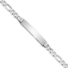 14k White Gold Polished Solid Chain/Solid Plate Figaro Link 38.5x8mm Plate 8 inch ID Bracelet