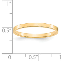 14k Yellow Gold 2mm Lightweight Flat Wedding Band Size 14