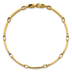 14k Polished and Brushed 5mm Fancy Bar Link 8 inch Bracelet