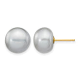 14K Gold Filled Grey Cultured Freshwater Pearl Stud Earrings, 10-11mm Button