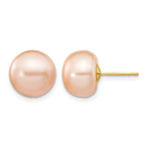 14K Gold Filled Pink Cultured Freshwater Pearl Stud Earrings, 10-11mm Button