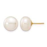 14K Gold Filled White Cultured Freshwater Pearl Stud Earrings, 10-11mm Button