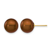 14K Gold Filled Brown Cultured Freshwater Pearl Stud Earrings, 10-11mm Round