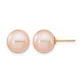 14K Gold Filled Pink Cultured Freshwater Pearl Stud Earrings, 10-11mm Round