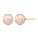 14K Gold Filled 9-10mm Pink Round Cultured Freshwater Pearl Stud Earrings by Sophia Jewelers