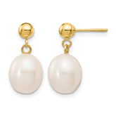 14K Gold Filled 8-9mm White Rice Cultured Freshwater Pearl Post Dangle Earrings by Sophia Jewelers