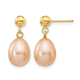 14K Gold Filled 8-9mm Pink Rice Cultured Freshwater Pearl Post Dangle Earrings by Sophia Jewelers