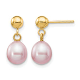 14K Gold Filled 6-7mm Purple Rice Cultured Freshwater Pearl Post Dangle Earrings by Sophia Jewelers