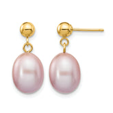 14K Gold Filled 8-9mm Purple Rice Cultured Freshwater Pearl Post Dangle Earrings by Sophia Jewelers