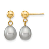 14K Gold Filled 6-7mm Grey Rice Cultured Freshwater Pearl Post Dangle Earrings by Sophia Jewelers