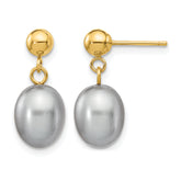 14K Gold Filled 7-8mm Grey Rice Cultured Freshwater Pearl Post Dangle Earrings by Sophia Jewelers