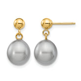 14K Gold Filled 8-9mm Grey Rice Cultured Freshwater Pearl Post Dangle Earrings by Sophia Jewelers