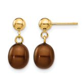14K Gold Filled 6-7mm Brown Rice Cultured Freshwater Pearl Post Dangle Earrings by Sophia Jewelers