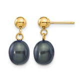 14K Gold Filled 7-8mm Black Rice Cultured Freshwater Pearl Post Dangle Earrings by Sophia Jewelers