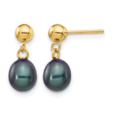 14K Gold Filled 6-7mm Black Rice Cultured Freshwater Pearl Post Dangle Earrings by Sophia Jewelers