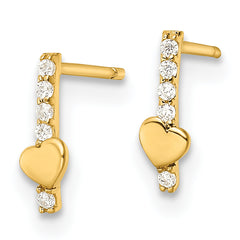 14k Madi K Polished Line of CZ's and Heart Post Earrings