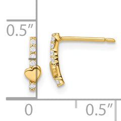 14k Madi K Polished Line of CZ's and Heart Post Earrings