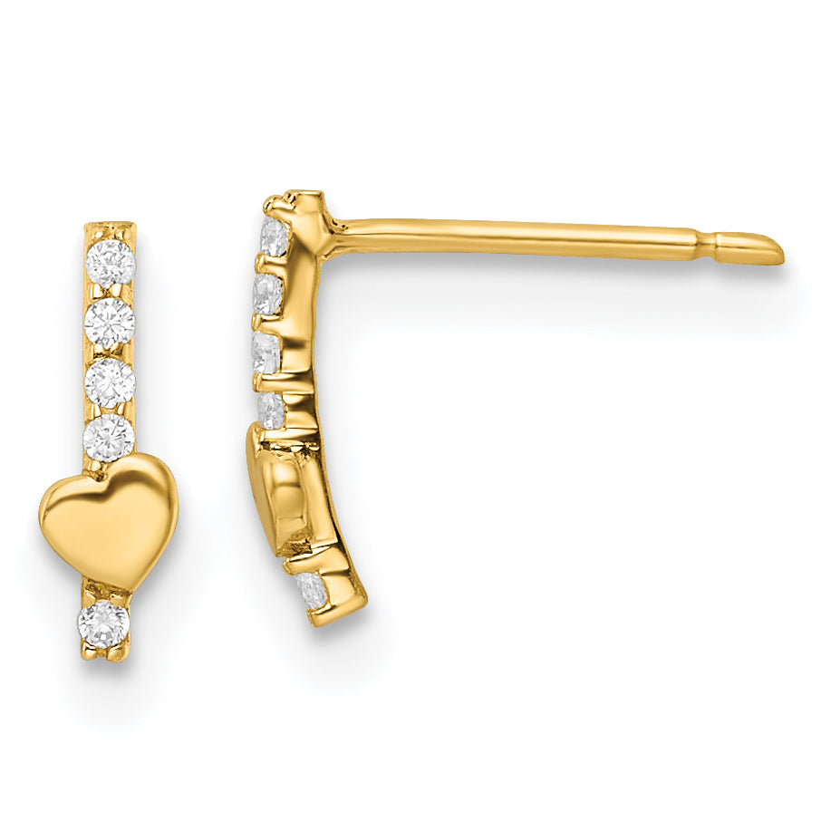 14k Madi K Polished Line of CZ's and Heart Post Earrings