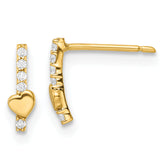14k Madi K Polished Line of CZ's and Heart Post Earrings