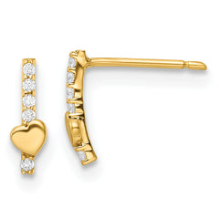 14k Madi K Polished Line of CZ's and Heart Post Earrings