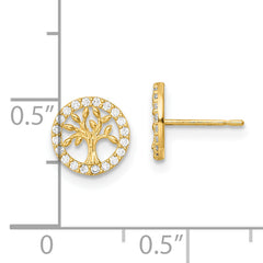 14K Madi K Polished White CZ Tree of Life Post Earrings