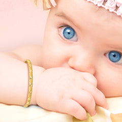 14K Polished Satin and Diamond-cut Adjustable Baby Bangle