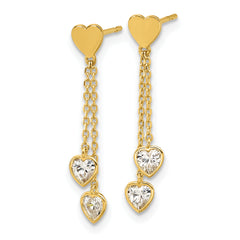 14k Madi K Polished CZ Hearts Post Dangle Earrings