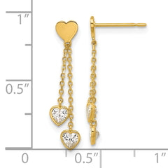 14k Madi K Polished CZ Hearts Post Dangle Earrings