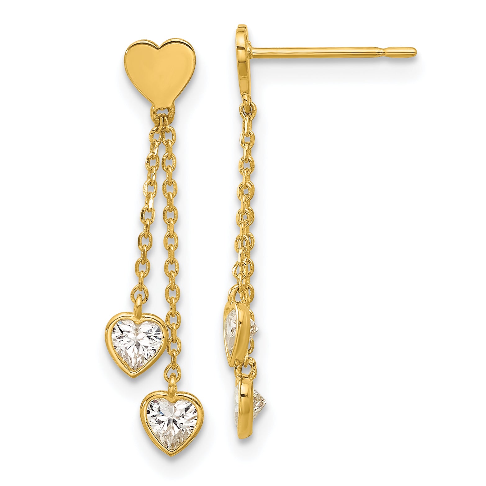 14k Madi K Polished CZ Hearts Post Dangle Earrings