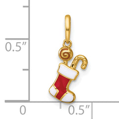 14k Madi K Polished Red and White Epoxy Christmas Stocking with Candy Childrens Charm / Pendant