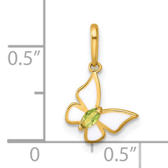 14k Madi K Polished White Enamel and Green CZ Butterfly Childrens Charm / Pendant