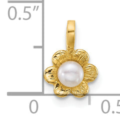 14k Madi K Polished 3-4mm Button White Freshwater Cultured Pearl Flower Pendant
