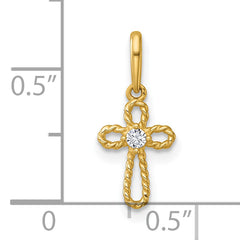 14k Madi K Polished and Twisted Fancy CZ Cross Childrens Charm / Pendant