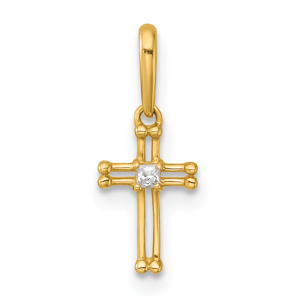 14k Madi K Polished and Beaded CZ Open Cross Childrens Charm / Pendant