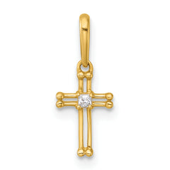 14k Madi K Polished and Beaded CZ Open Cross Childrens Charm / Pendant