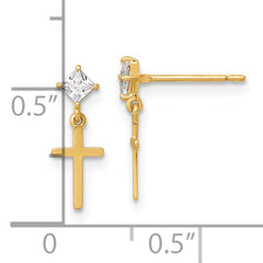 14k Madi K Polished CZ Cross Childrens Dangle Post Earrings