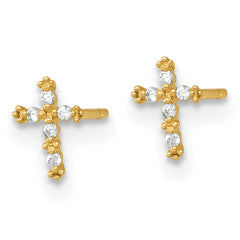 14k Madi K Polished CZ Cross Childrens Post Earrings
