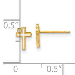 14k Madi K Polished White Enameled CZ Cross Childrens Post Earrings