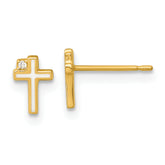 14k Madi K Polished White Enameled CZ Cross Childrens Post Earrings