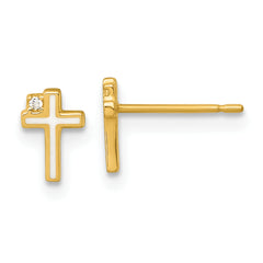 14k Madi K Polished White Enameled CZ Cross Childrens Post Earrings